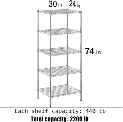 Regal Altair 24" Deep x 30" Wide x 74" Height Wire Shelving Kit | 5-Tier | NSF - Image 3