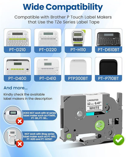 Pillex 10-Pack 12mm 0.47 Laminated White Label Tape Replacement - Image 2