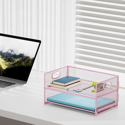 Marbrasse 2 Tier Paper Organizer Letter Tray, Mesh File Organizer - Image 5