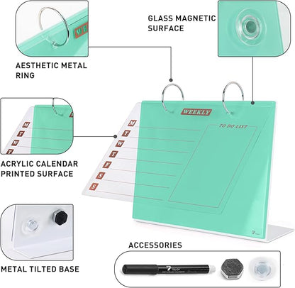 Desktop Glass Dry Erase & Acrylic Aesthetic Calendar Weekly to-do List Combo - Image 4