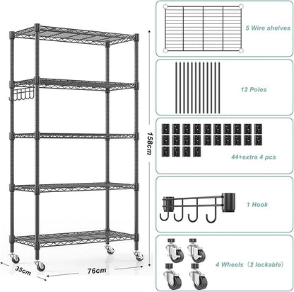 Himimi 5-Tier Storage Shelf Wire Shelving Unit on Wheels Heavy Duty Metal - Image 3