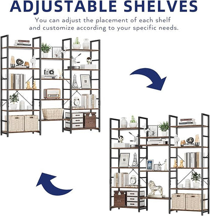 NUMENN Triple Wide 5 Tier Bookshelf, Rustic Industrial Style Bookcases - Image 4