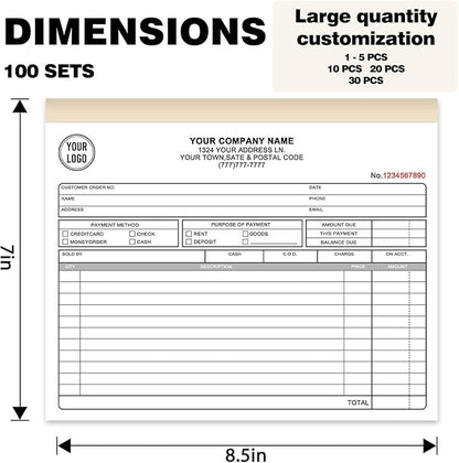 Custom Invoice Book with Logo 50 Set Personalized Receipt Books Customized - Image 2