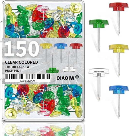 150 PCS Colored Push Pins for Wall Thumb Tacks for Walls Flat thumbtacks Push by OIAOIW