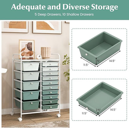 COSTWAY 15-Drawer Rolling Storage Cart, Mobile Utility Cart - Image 4