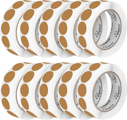 Perco Kraft Brown 1-Inch Perforated Circle Dot Sticker Labels — 10 Rolls by Perco