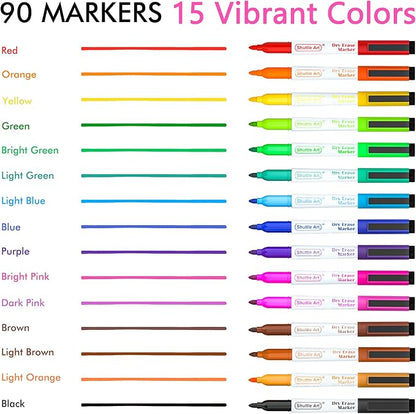 Shuttle Art Dry Erase Markers, 90 Bulk Pack 15 Colors Magnetic Whiteboard - Image 2