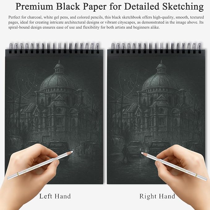 Fuxi Black Sketchbook 11x14 Inches, 60 Sheets, Hard Cover Spiral Bound | Black - Image 5