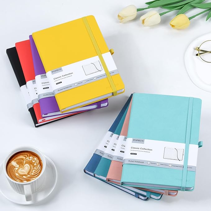 POPRUN A5 Lined Journal Notebooks, 8 Pack Leather Hardcover Thick Notebook - Image 6