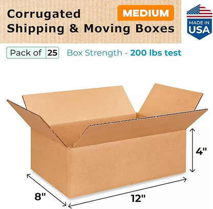 Medium Moving & Shipping Boxes 12"L x 8"W x 4"H - Image 2