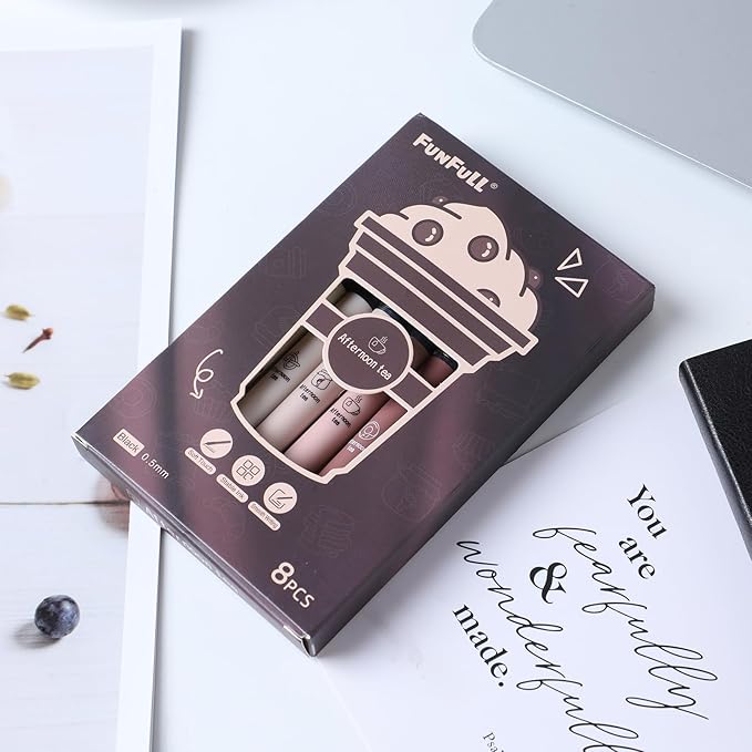 FUNFULL Aesthetic Cute Stick Rollerball Pens, 0.5mm Fine Point Coffee Gel Pens - Image 8