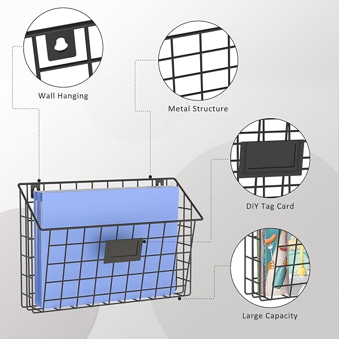 X-cosrack Detachable Hanging Wall Files Rack&3-Tier Metal Folder Wall File - Image 4