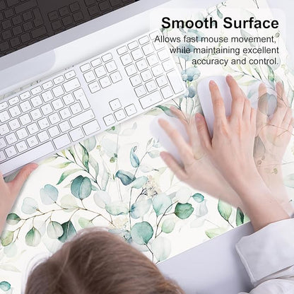 QIYI Large Mouse Pad, Cute Green Leaves Desk Mat - Image 5