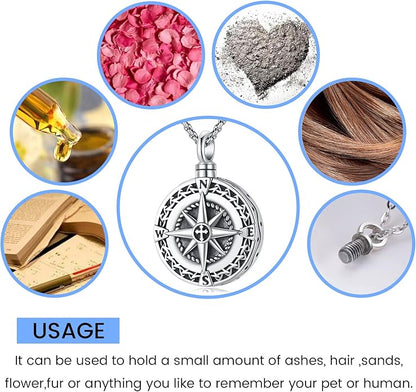 Compass Necklace for Women Men 925 Sterling Silver Pendant Urn Necklaces for - Image 5