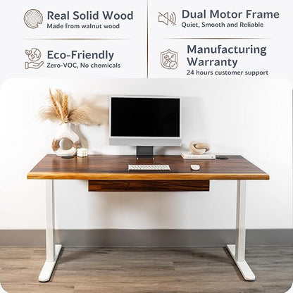 Standing Desk with Drawer – Walnut Solid Wood Desk, Natural Live Edge, - Image 3