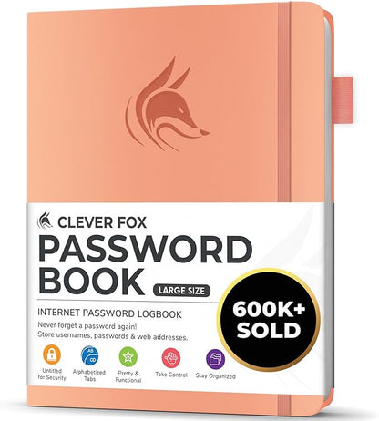 Clever Fox Password Book with alphabetical tabs. Internet Address Organizer by CleverFox