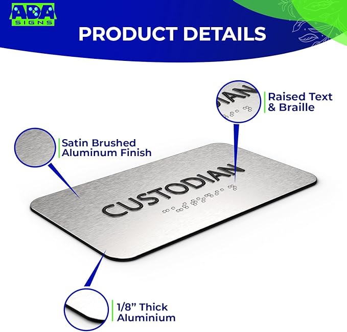 ADASigns Custodian Closet Sign 7" W x 4" H Durable Brushed Aluminum - Image 4