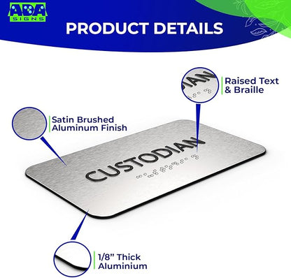 ADASigns Custodian Closet Sign 7" W x 4" H Durable Brushed Aluminum - Image 4