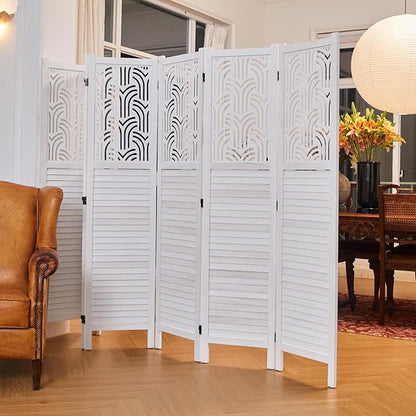 Svimi Folding Room Divider, 66.9 Inch 6 Panels Wood Carved Privacy Screens - Image 2