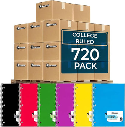 Rosmonde 720 Packs 1 Subject Notebooks, Spiral Notebook Bulk, College Ruled by Rosmonde