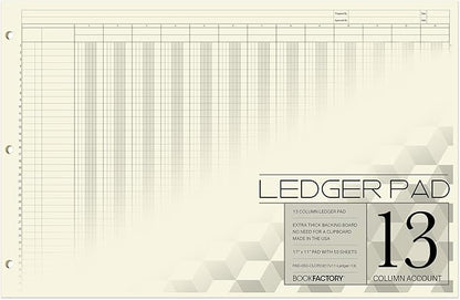BookFactory Ledger Pad Large 13 Column Accounting Ledger Columnar Pads by BookFactory
