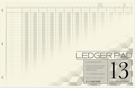 BookFactory Ledger Pad Large 13 Column Accounting Ledger Columnar Pads by BookFactory