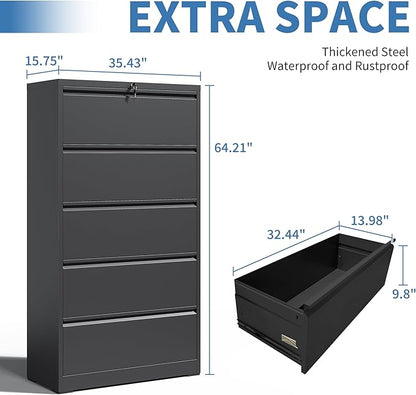 FLIXELIO 5 Drawer File Cabinets, Metal Office Storage Filing Cabinet - Image 3