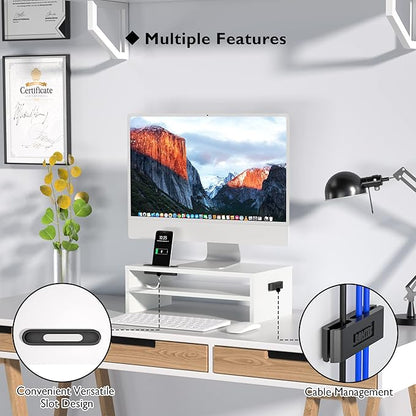 BONTEC Wooden Monitor Stand Riser, 2-Tier Desk Shelf - Image 3