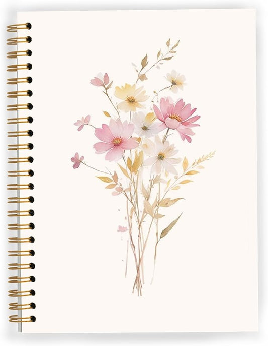JWVK Elegant Flower Spiral Notebook, Rustic Cottagecore Floral Botanical by JWVK