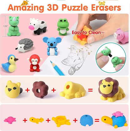 Moosia 34 Pack Animal Pencil Erasers - Image 4