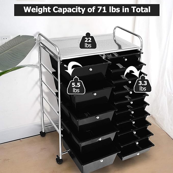 LDAILY 15 Drawer Rolling Storage Cart, Rolling Cart - Image 7