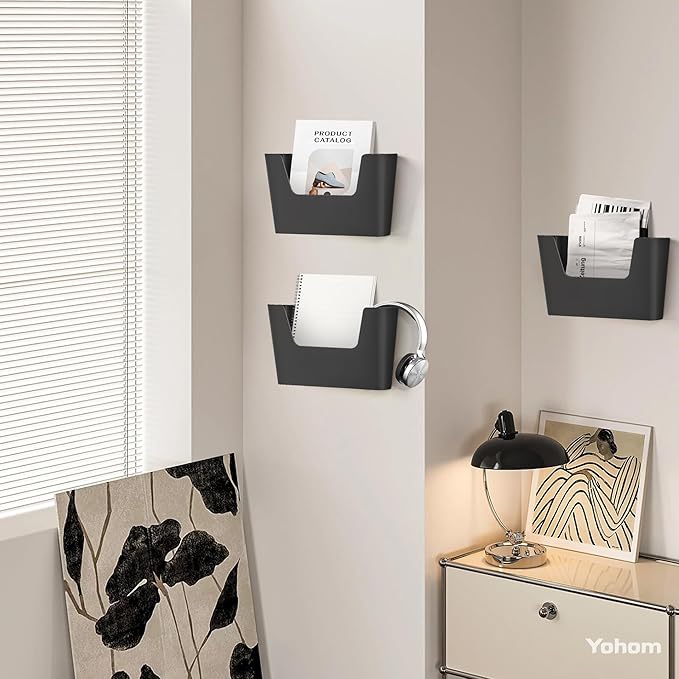 YOHOM No Drilling File Holder Wall Mails Magazines Organizer Adhesive Door Mount - Image 5