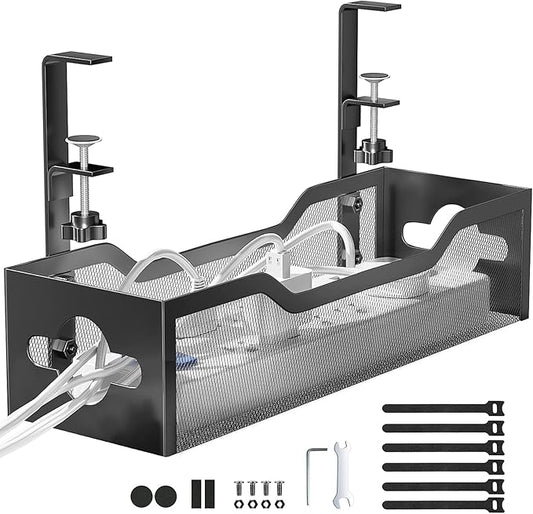 Under Desk Cable Management Tray No Drill, Metal Mesh Cable Management Under by Litwaro