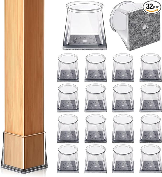 32 Pcs Square Chair Leg Floor Protectors, Stay-On Tight Fit Design, by YOESSA