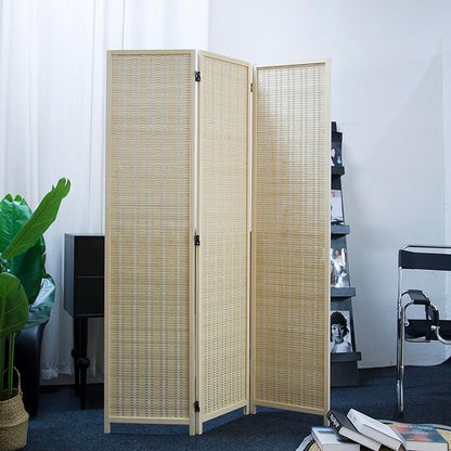 Furnnylane 3 Panel Room Divider and Folding Panel Screen, Bamboo Panel Divider - Image 5