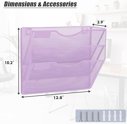 EASEPRES 3 Pocket Mesh Hanging Wall File Organizer, Wall Mounted Mail Paper - Image 2