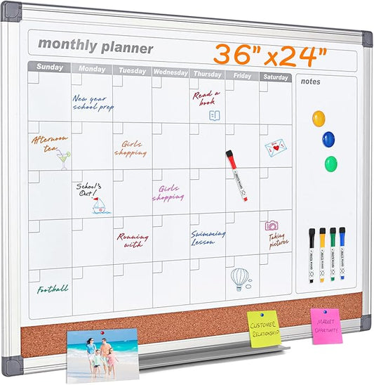 MAKELLO Dry Erase Calendar for Wall 36" x 24", Large Calendar Whiteboard by MAKELLO