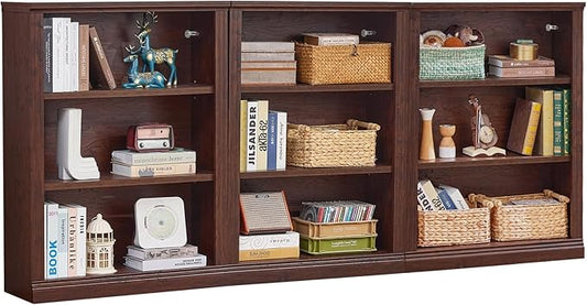 RWYHG 43" Walnut Tall Bookshelf Set of 3, 3-Tier Thick Wooden Book Shelf by RWYHG