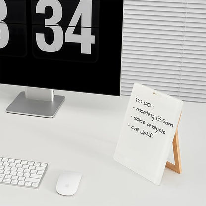 Desktop Glass Whiteboard with Reversible Wood Stand, Small White Board - Image 6