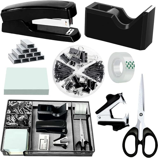 Black Office Desk Accessories, Desk Drawer Organizer, Stapler and Tape by Unknown