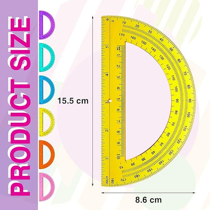 Zonon 12 Pieces Protractors Bulk Plastic 180 Degrees 6 Inch Translucent - Image 2