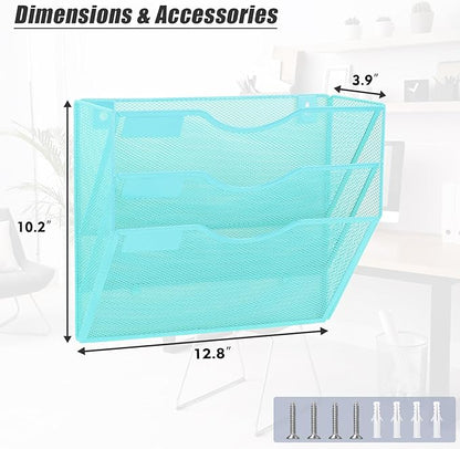 EASEPRES 3 Pocket Mesh Hanging Wall File Organizer, Wall Mounted Mail Paper - Image 2