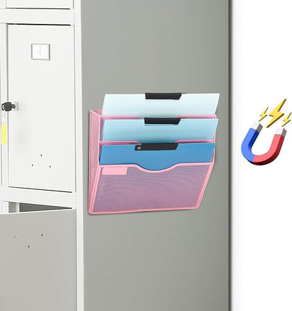 EASEPRES Magnetic 3 Pocket Mesh Hanging Wall File Organizer, Wall Mounted Mail by EASEPRES