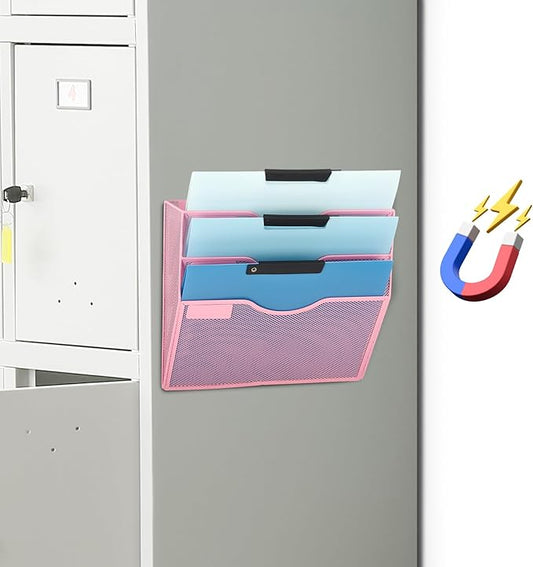 EASEPRES Magnetic 3 Pocket Mesh Hanging Wall File Organizer, Wall Mounted Mail by EASEPRES