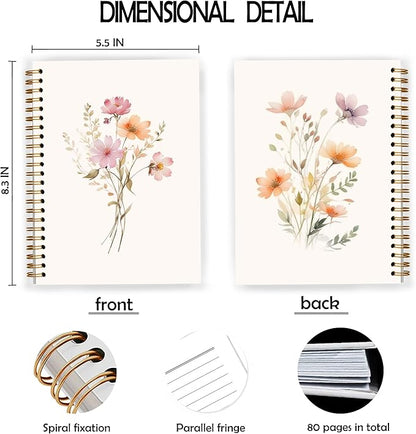 JWVK Rustic Wild Flower Spiral Notebook, Vintage Floral Botanical Notebooks - Image 2