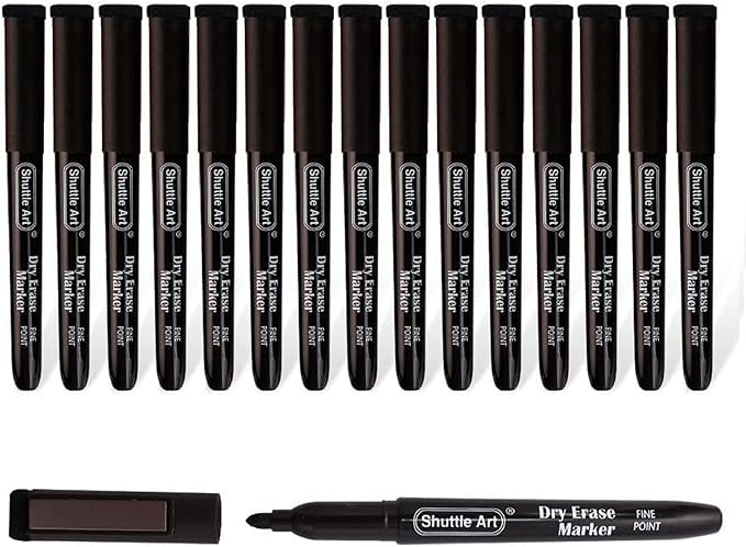 Shuttle Art Dry Erase Markers, 15 Pack Black Magnetic Whiteboard Markers by ShuttleArt