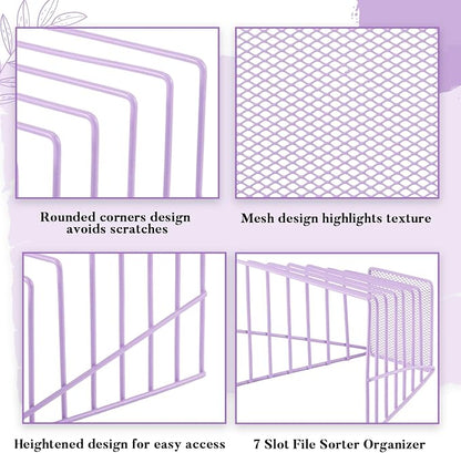 2 Pcs 7 Section Incline File Sorter Metal Wire Mesh File Rack - Image 3