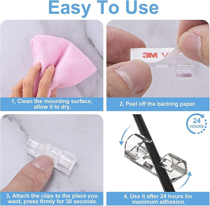 Cable Management Clips Black, Adhesive Cord Organizer - Image 6