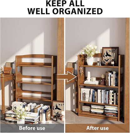 AnywaysWood 5-Tier Solid Wood Open Bookcase, Modern Display Bookshelf, - Image 6