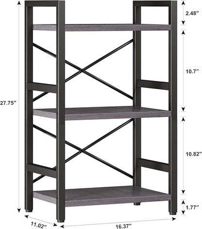 Homeiju Bookshelf, 3 Tier Industrial Bookcase, Metal Small Bookcase, Rustic - Image 3